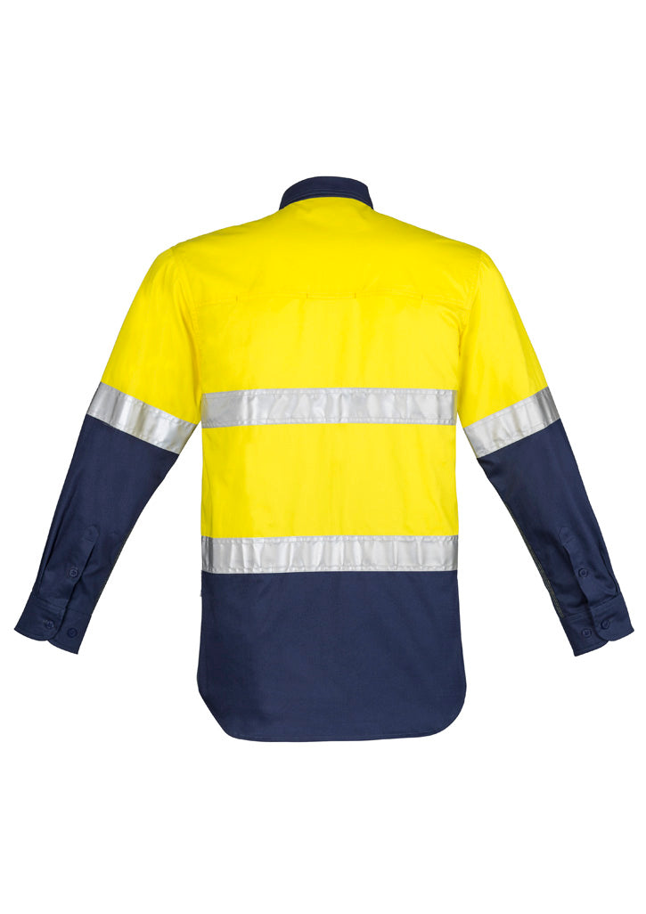 Mens Closed Front Long Sleeve Shirt - Hoop Taped Yellow/Navy back