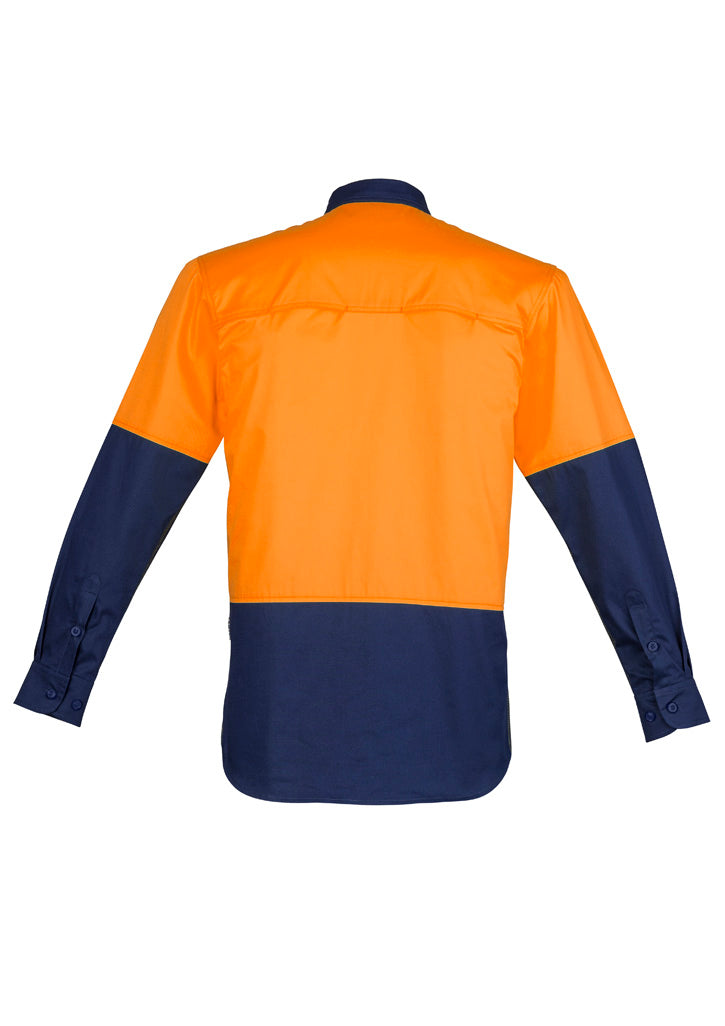 Mens Closed Front Long Sleeve Shirt Orange/Navy back
