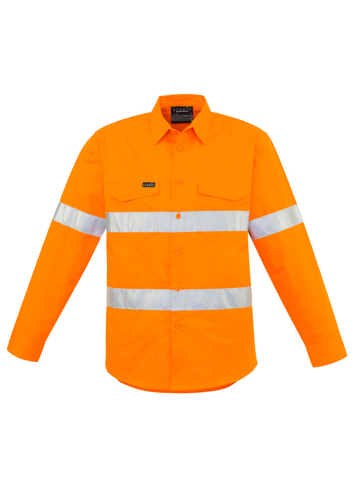 Mens Hi Vis Hoop Taped Long Sleeve Shirt Orange front