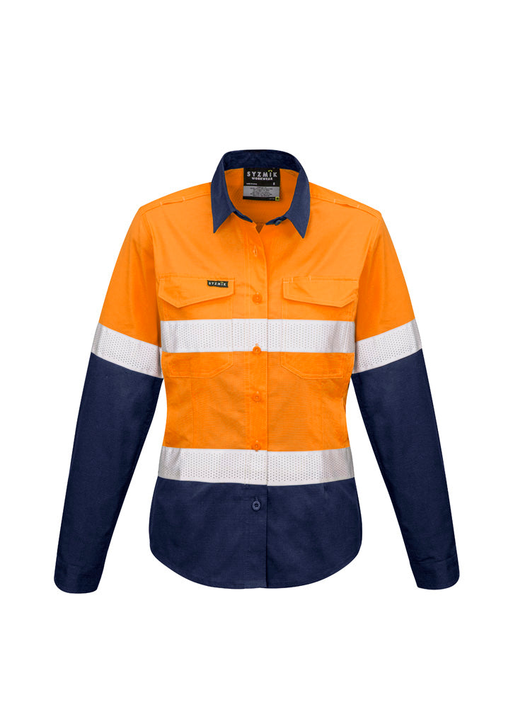 Womens Rugged Cooling Hi Vis Taped Long Sleeve Shirt Orange/Navy back