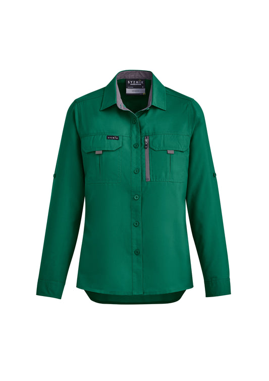 Womens Outdoor Long Sleeve Shirt Green front