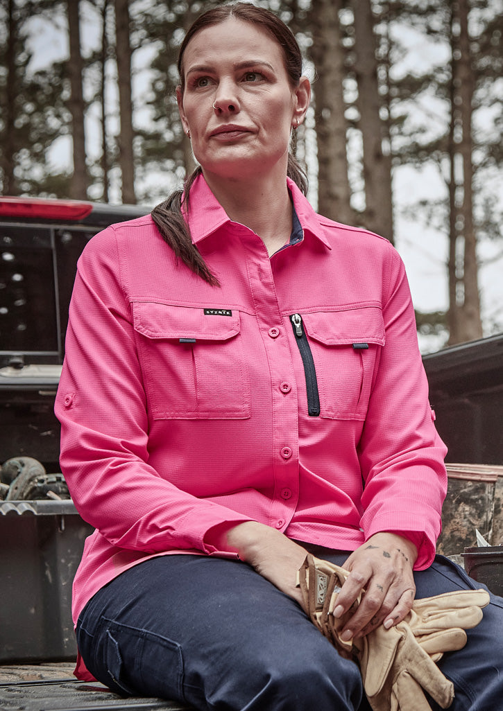 Womens Outdoor Long Sleeve Shirt Pink back