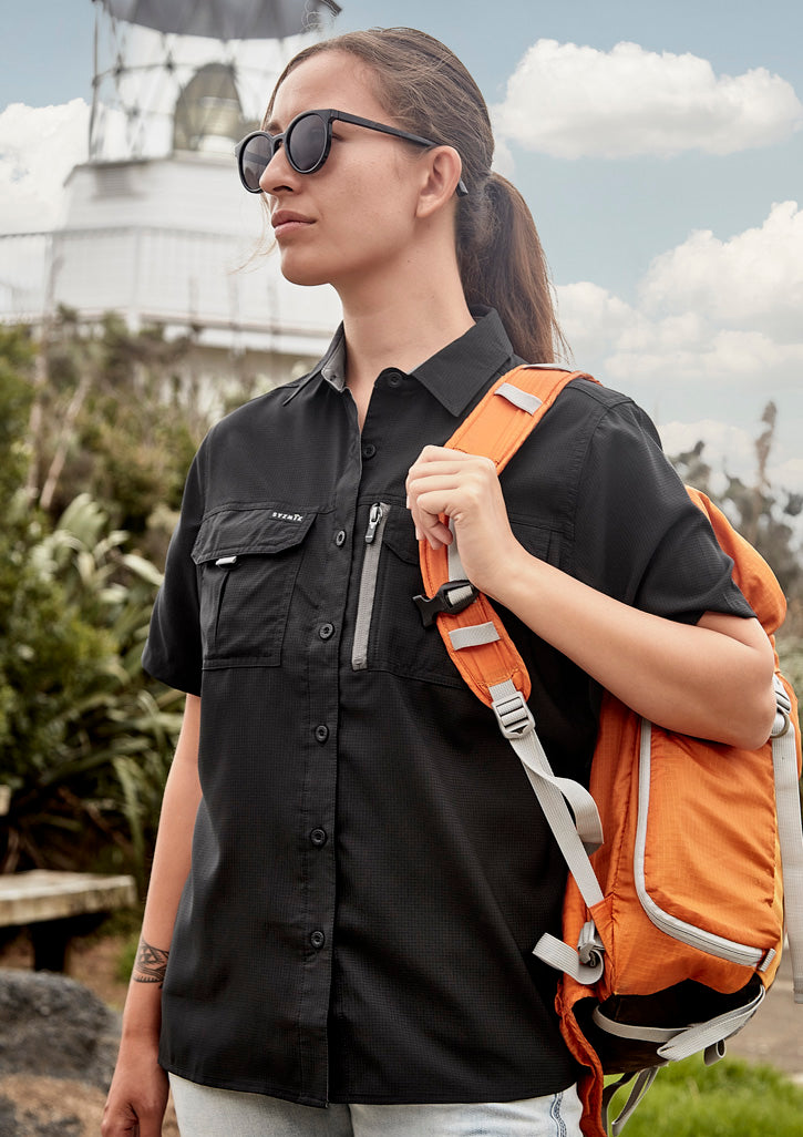 Womens Outdoor Short Sleeve Shirt Black front