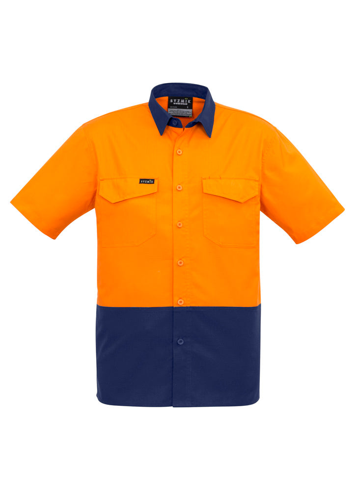 Mens Rugged Cooling Hi Vis Short Sleeve Shirt Orange/Navy front