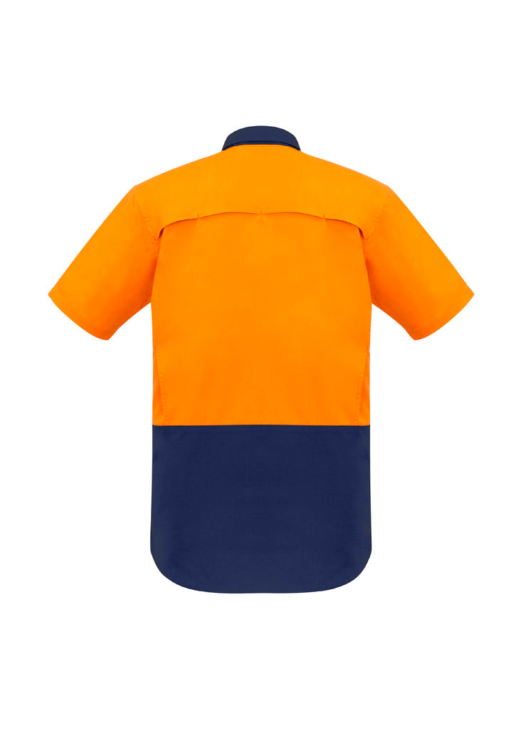 Mens Rugged Cooling Hi Vis Short Sleeve Shirt Orange/Navy back