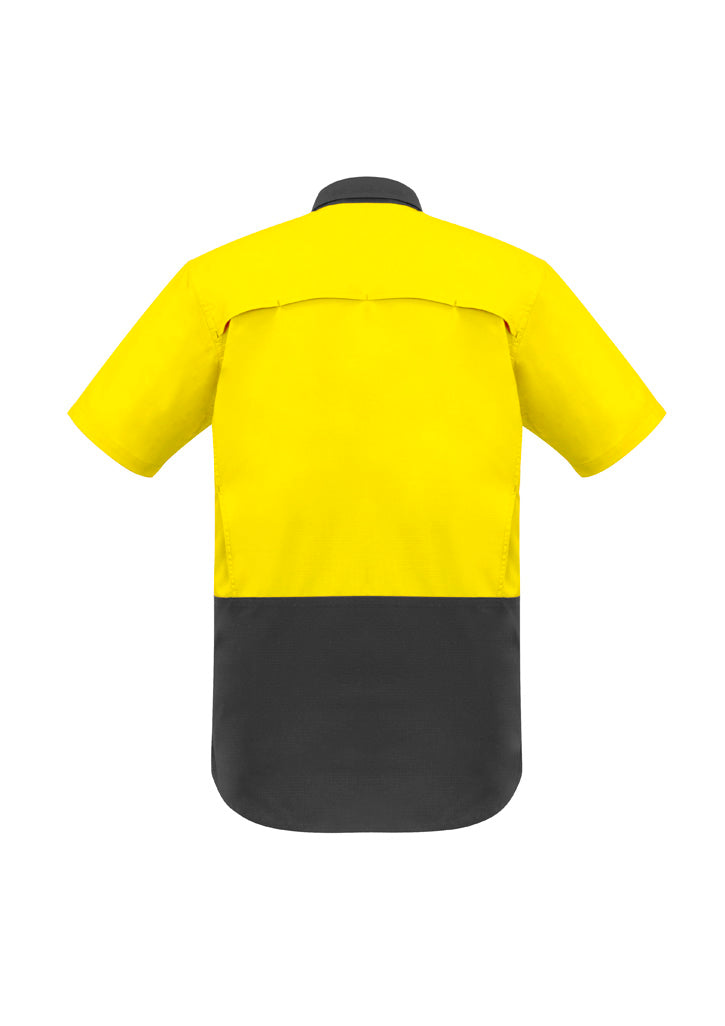 Mens Rugged Cooling Hi Vis Short Sleeve Shirt Yellow/Charcoal back