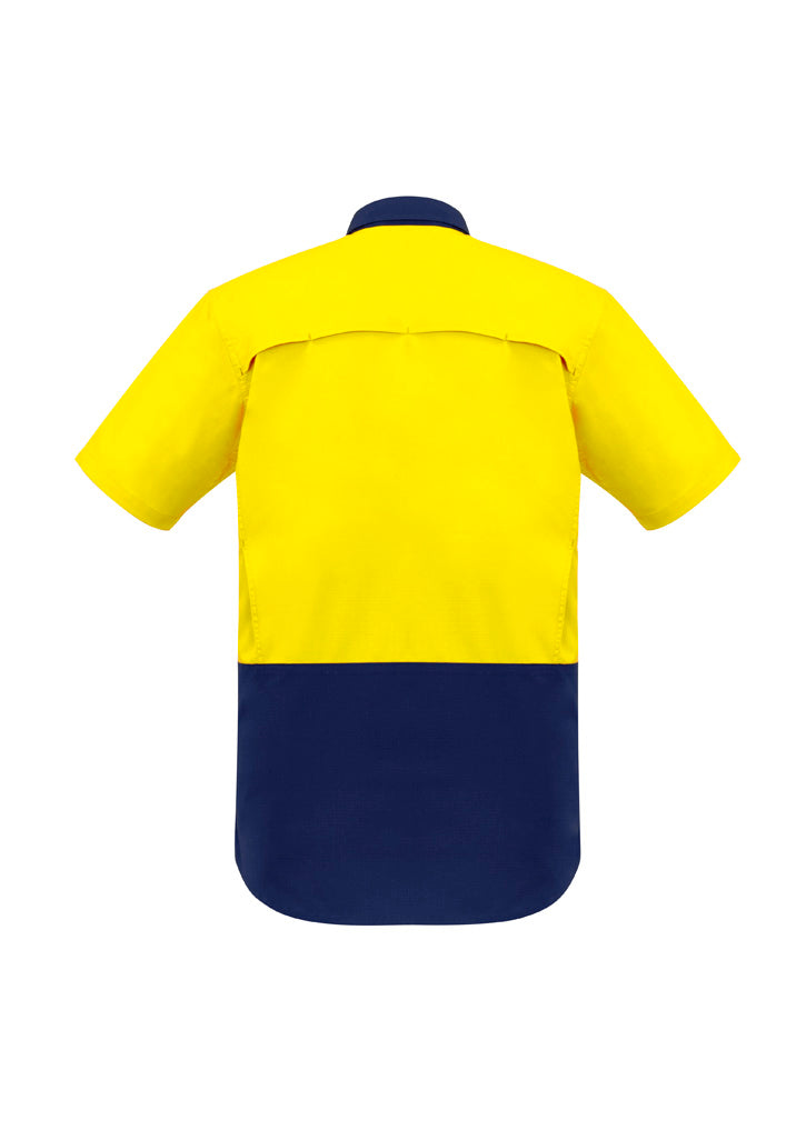 Mens Rugged Cooling Hi Vis Short Sleeve Shirt Yellow/Navy back