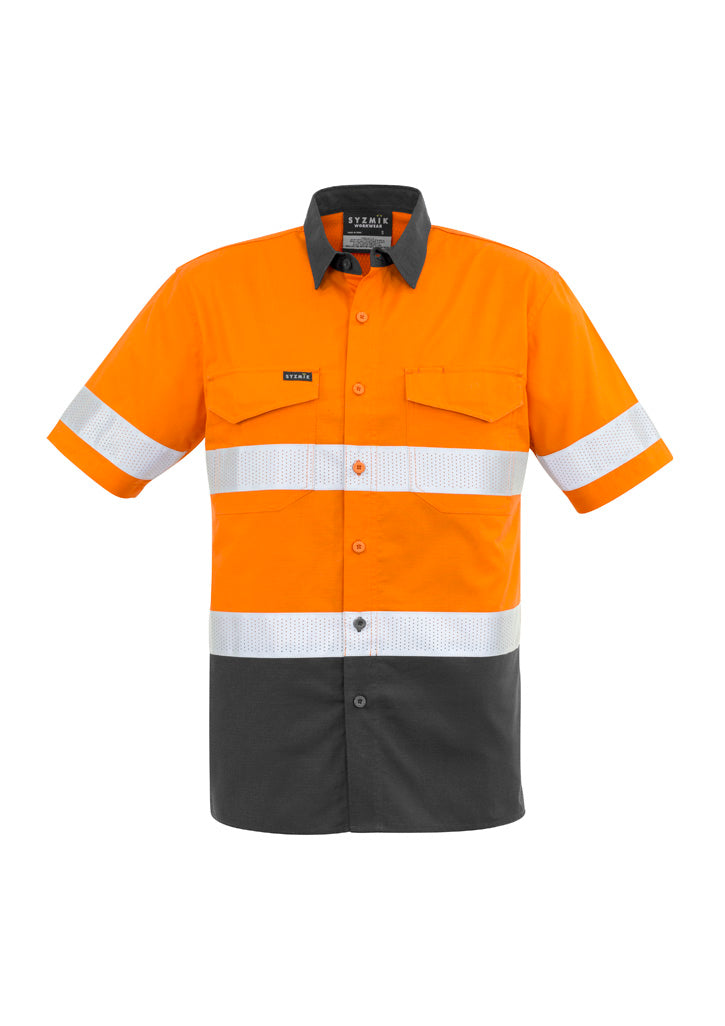 Mens Rugged Cooling Hi Vis Taped Short Sleeve Shirt Orange/Charcoal front