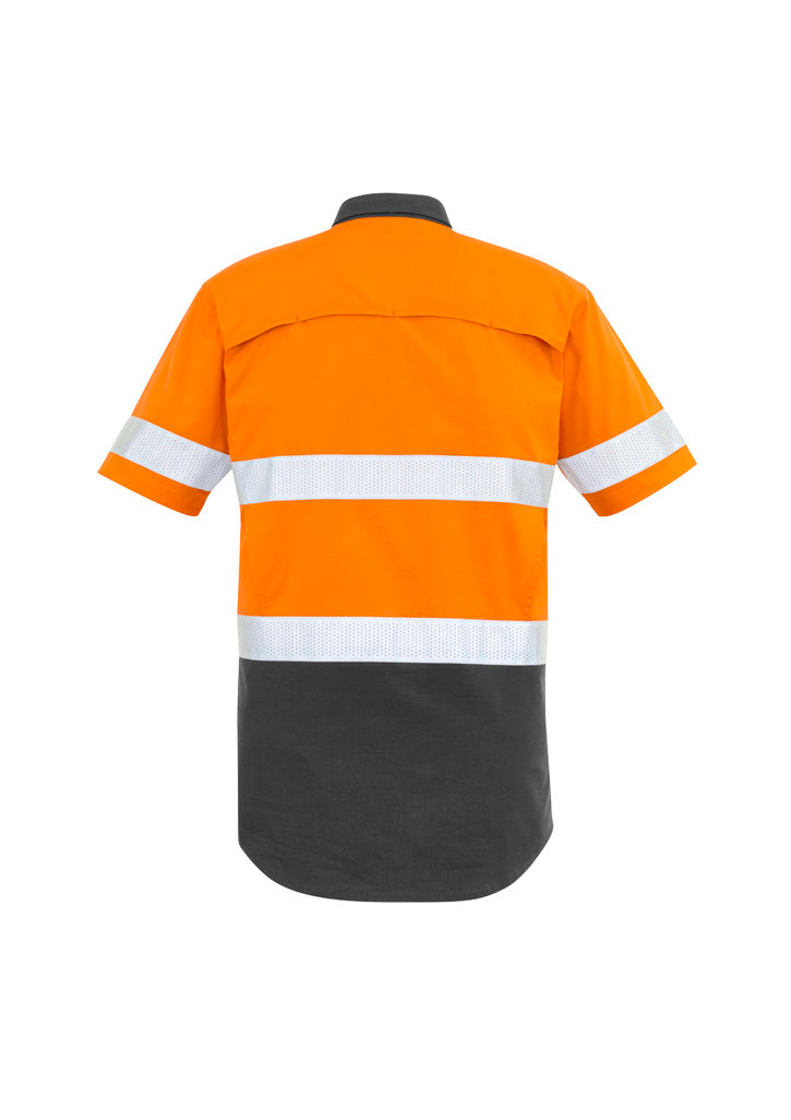 Mens Rugged Cooling Hi Vis Taped Short Sleeve Shirt Orange/Charcoal back