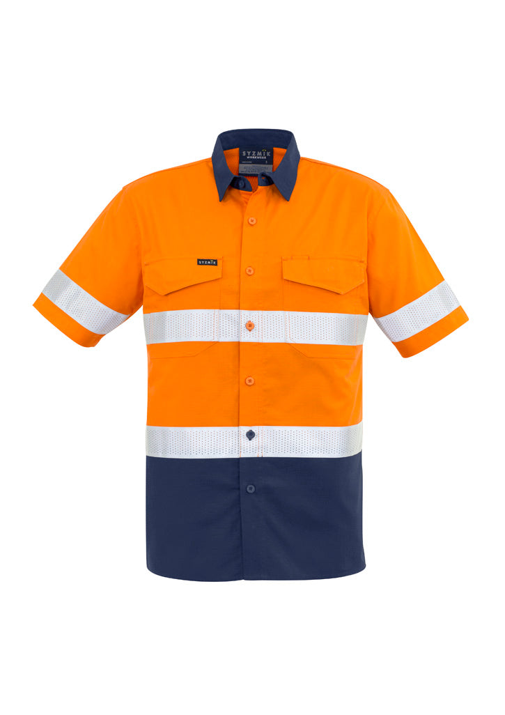 Mens Rugged Cooling Hi Vis Taped Short Sleeve Shirt Orange/Navy back