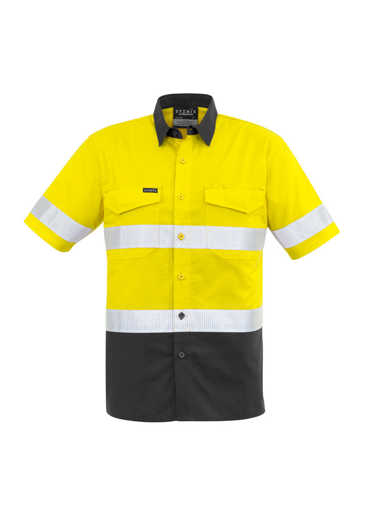 Mens Rugged Cooling Hi Vis Taped Short Sleeve Shirt Yellow/Charcoal front