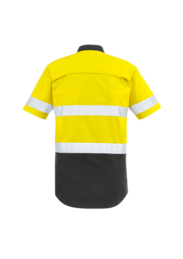 Mens Rugged Cooling Hi Vis Taped Short Sleeve Shirt Yellow/Charcoal back