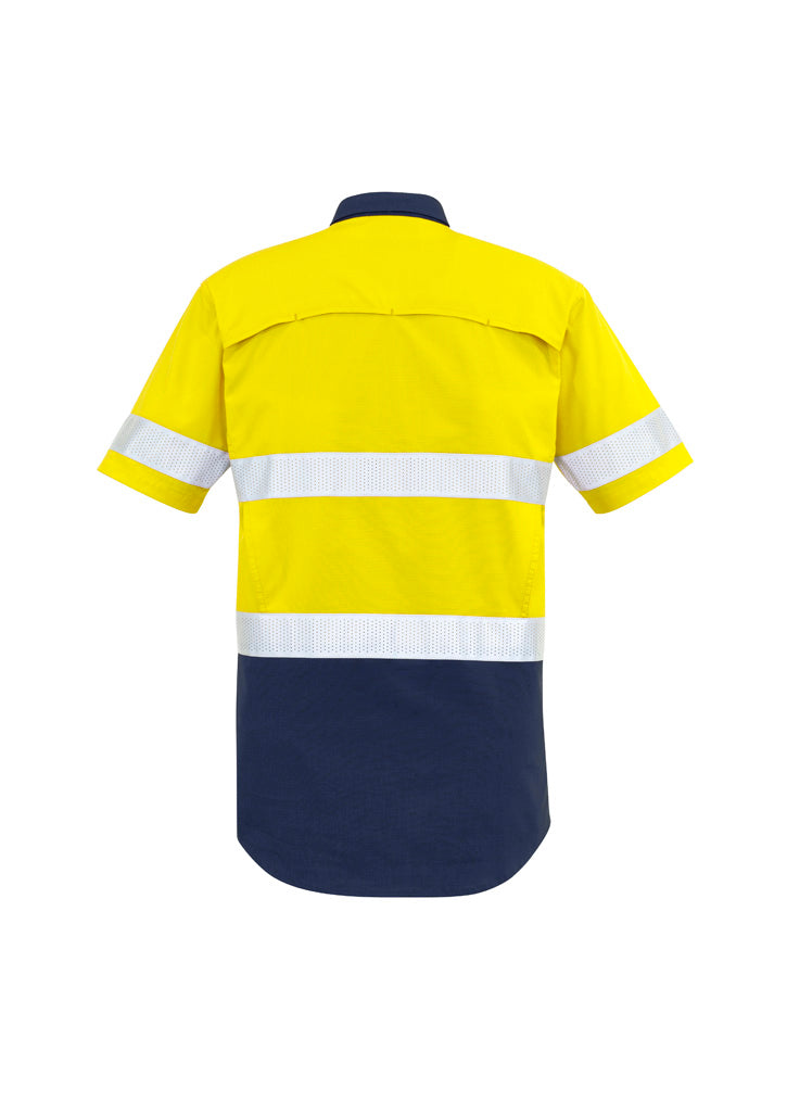 Mens Rugged Cooling Hi Vis Taped Short Sleeve Shirt Yellow/Navy back