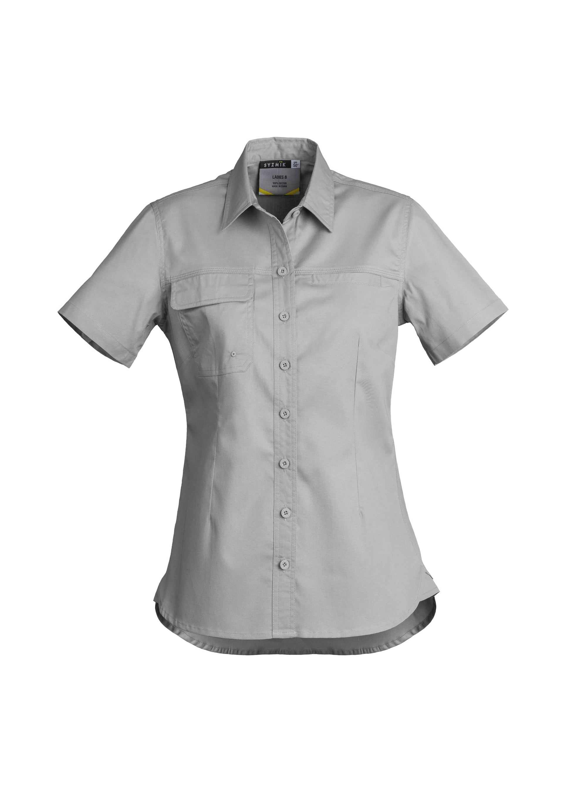 Womens Lightweight Tradie Short Sleeve Shirt Grey back