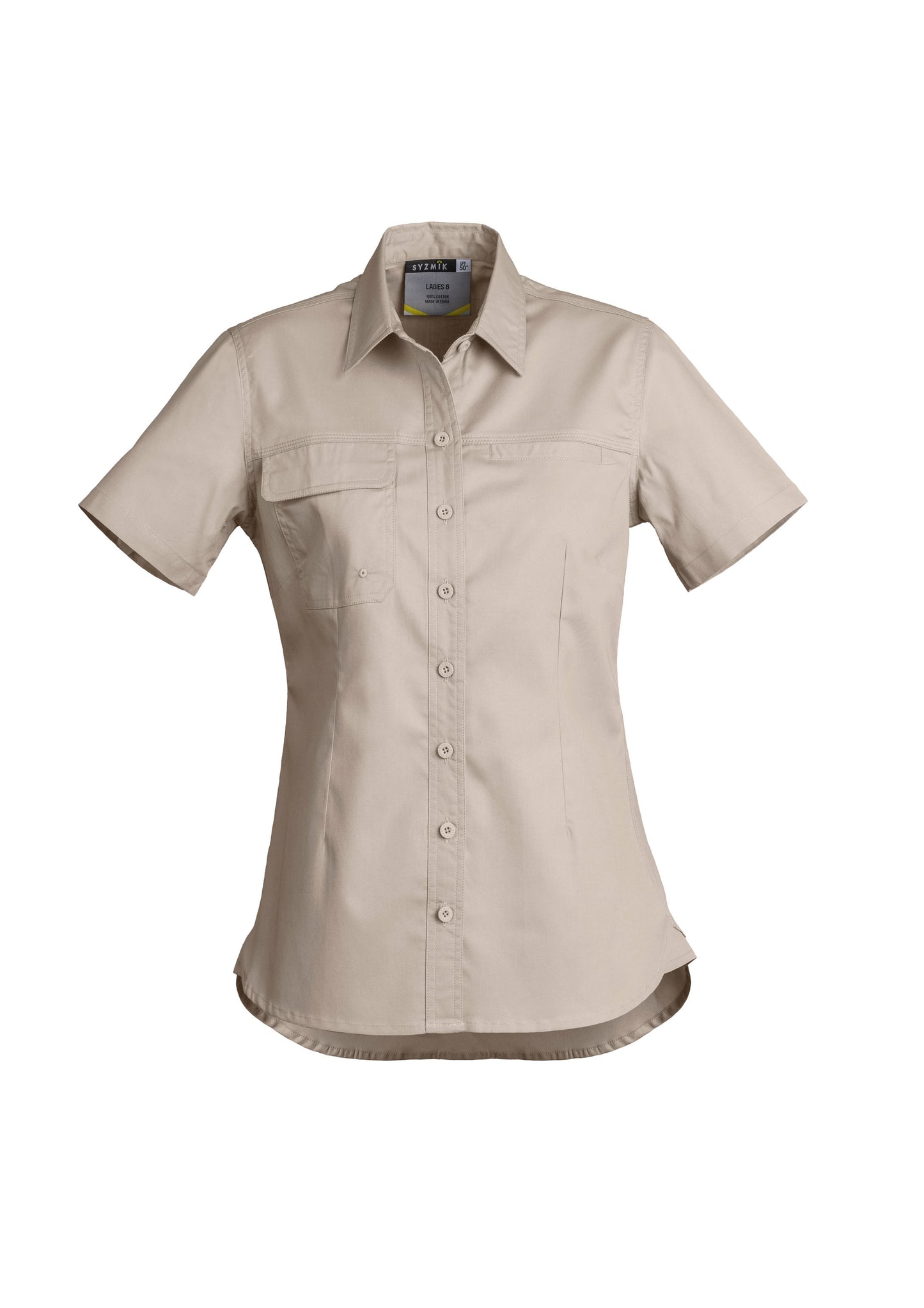 Womens Lightweight Tradie Short Sleeve Shirt Sand front