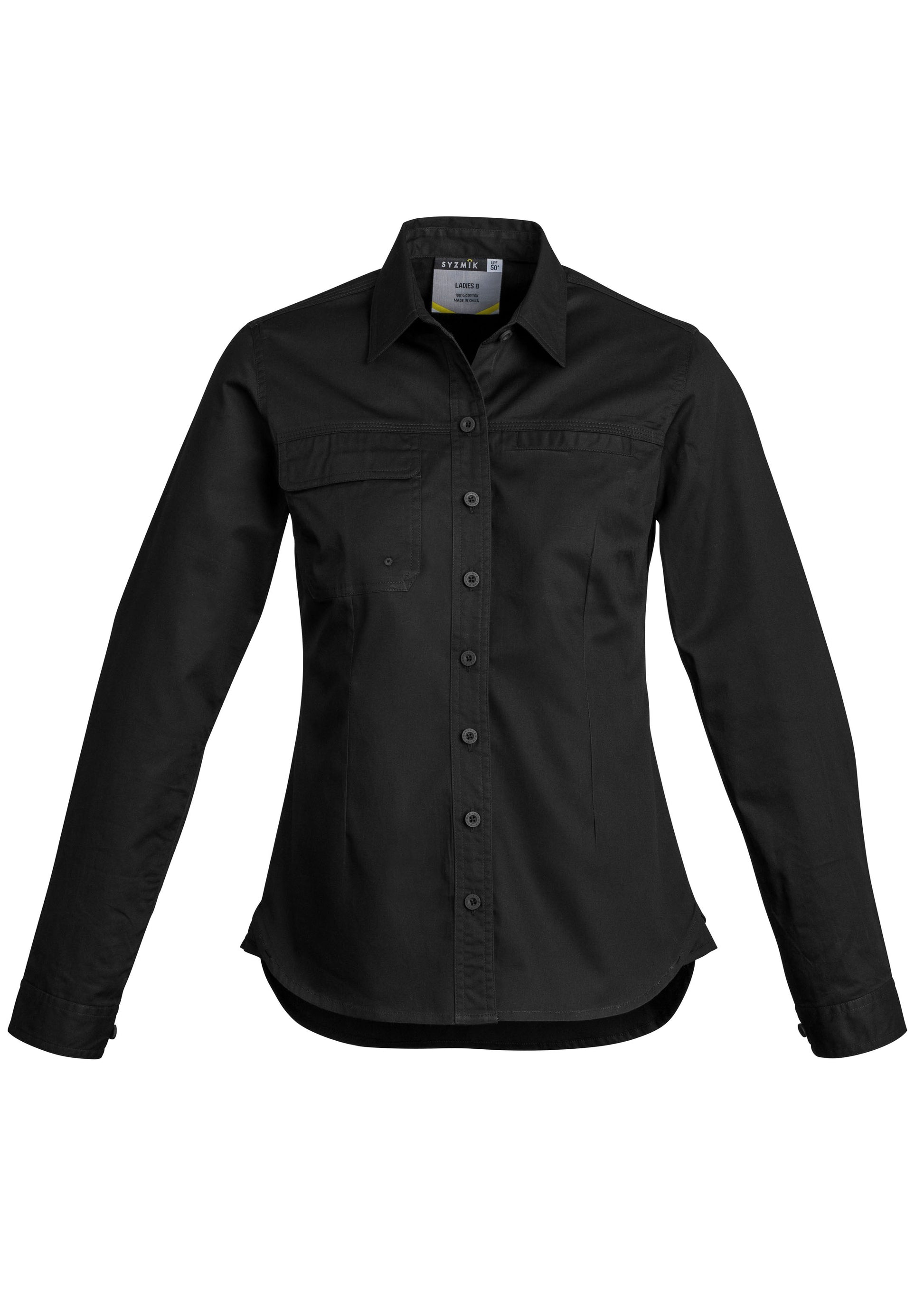 Womens Lightweight Tradie Long Sleeve Shirt Black back