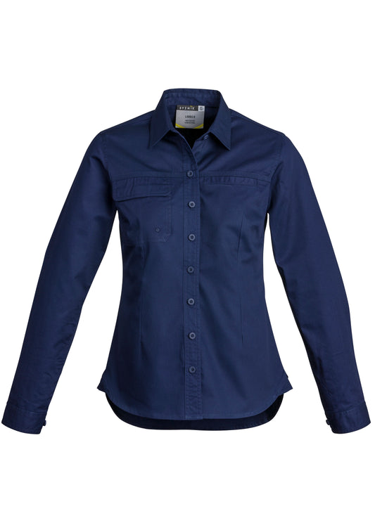 Womens Lightweight Tradie Long Sleeve Shirt Blue front