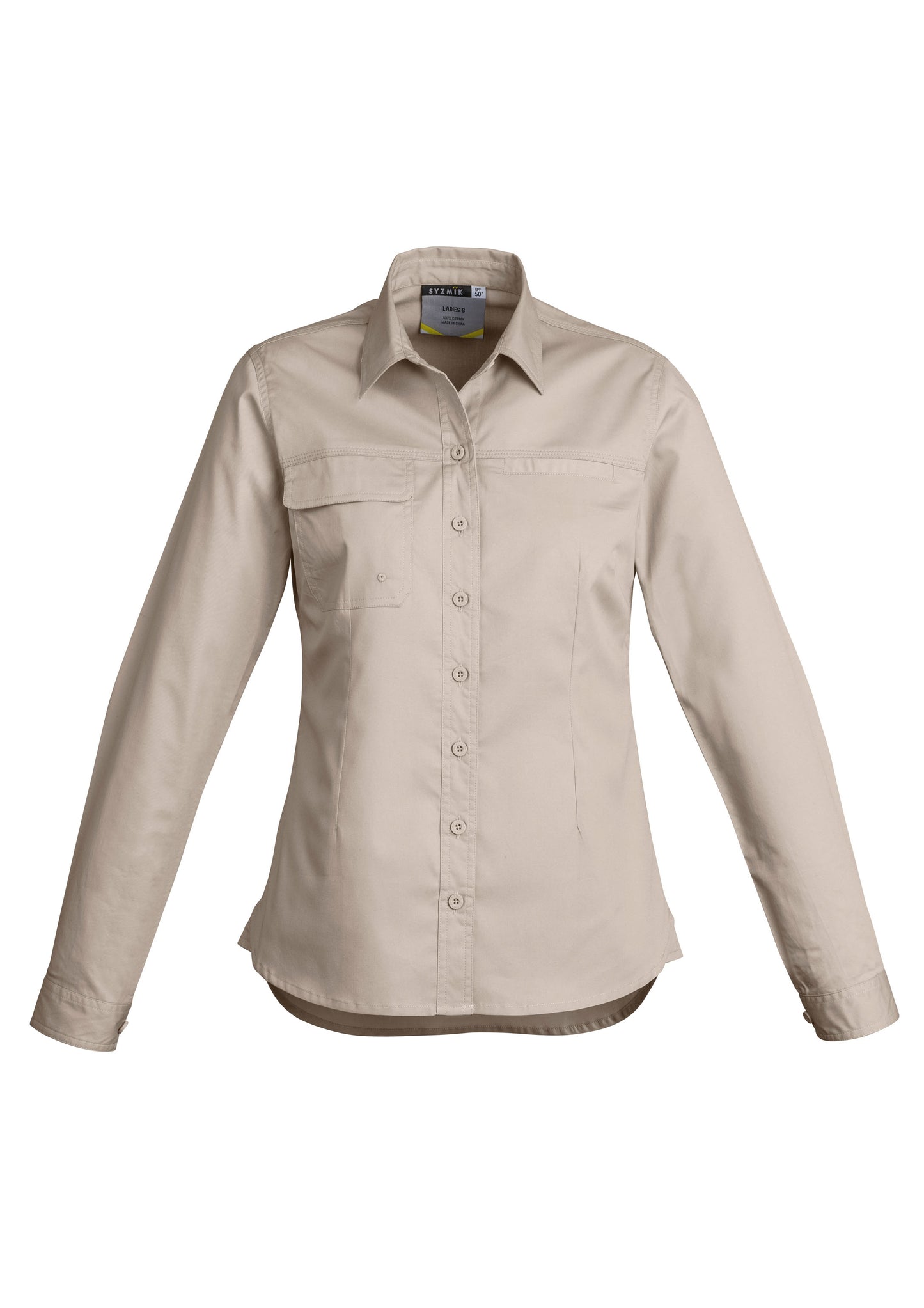 Womens Lightweight Tradie Long Sleeve Shirt Sand front