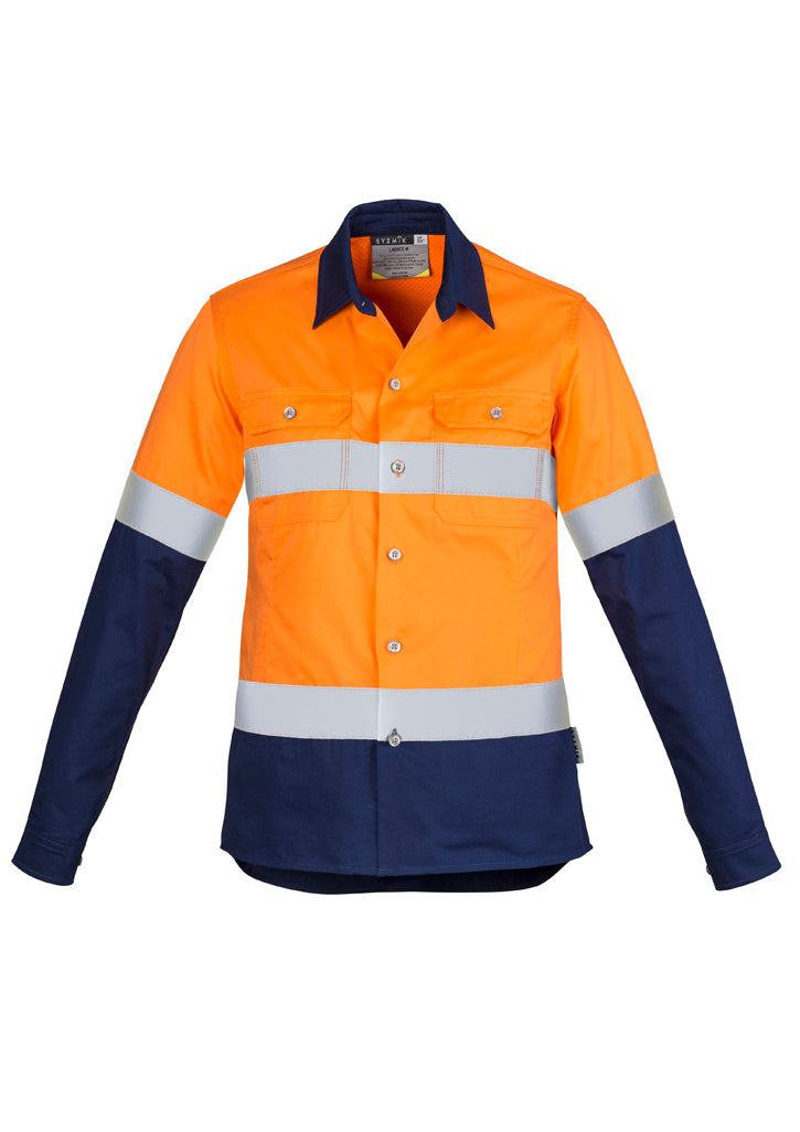Womens Industrial Long Sleeve Shirt - Hoop Taped Orange/Navy back