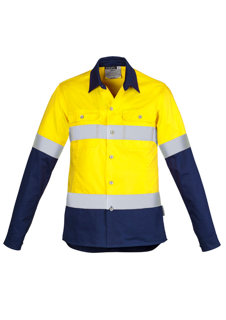 Womens Industrial Long Sleeve Shirt - Hoop Taped Yellow/Navy front
