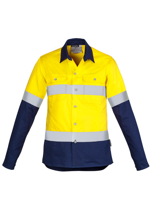 Womens Industrial Long Sleeve Shirt - Hoop Taped Yellow/Navy front