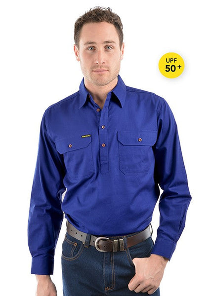 MEN'S HARD SLOG HALF PLACKET LIGHT COTTON SHIRT HCP1101002 - EMBROIDERED