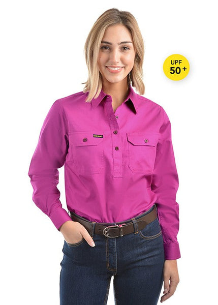 WOMEN'S HARD SLOG HALF PLACKET LIGHT COTTON SHIRT HCP2101002 - EMROIDERED