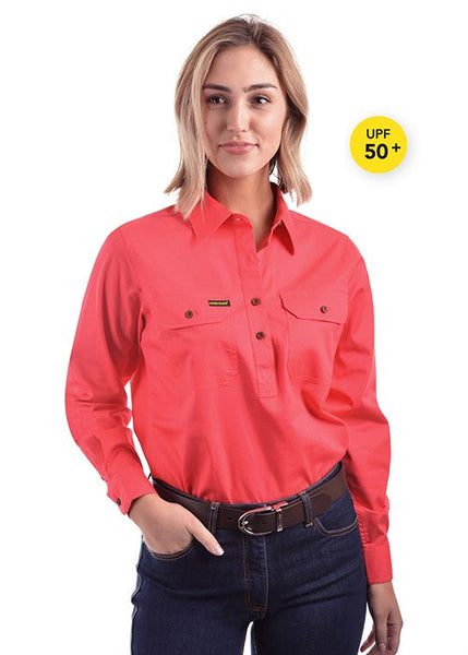 WOMEN'S HARD SLOG HALF PLACKET LIGHT COTTON SHIRT HCP2101002 - EMROIDERED