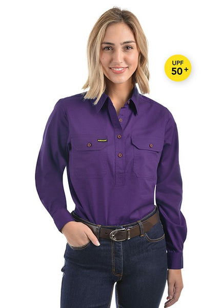 WOMEN'S HARD SLOG HALF PLACKET LIGHT COTTON SHIRT HCP2101002