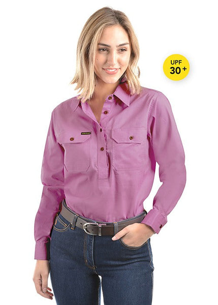 WOMEN'S HARD SLOG HALF PLACKET LIGHT COTTON SHIRT HCP2101002 - EMROIDERED