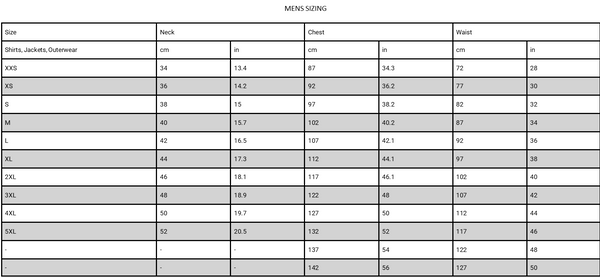 Mens Sizing Chart